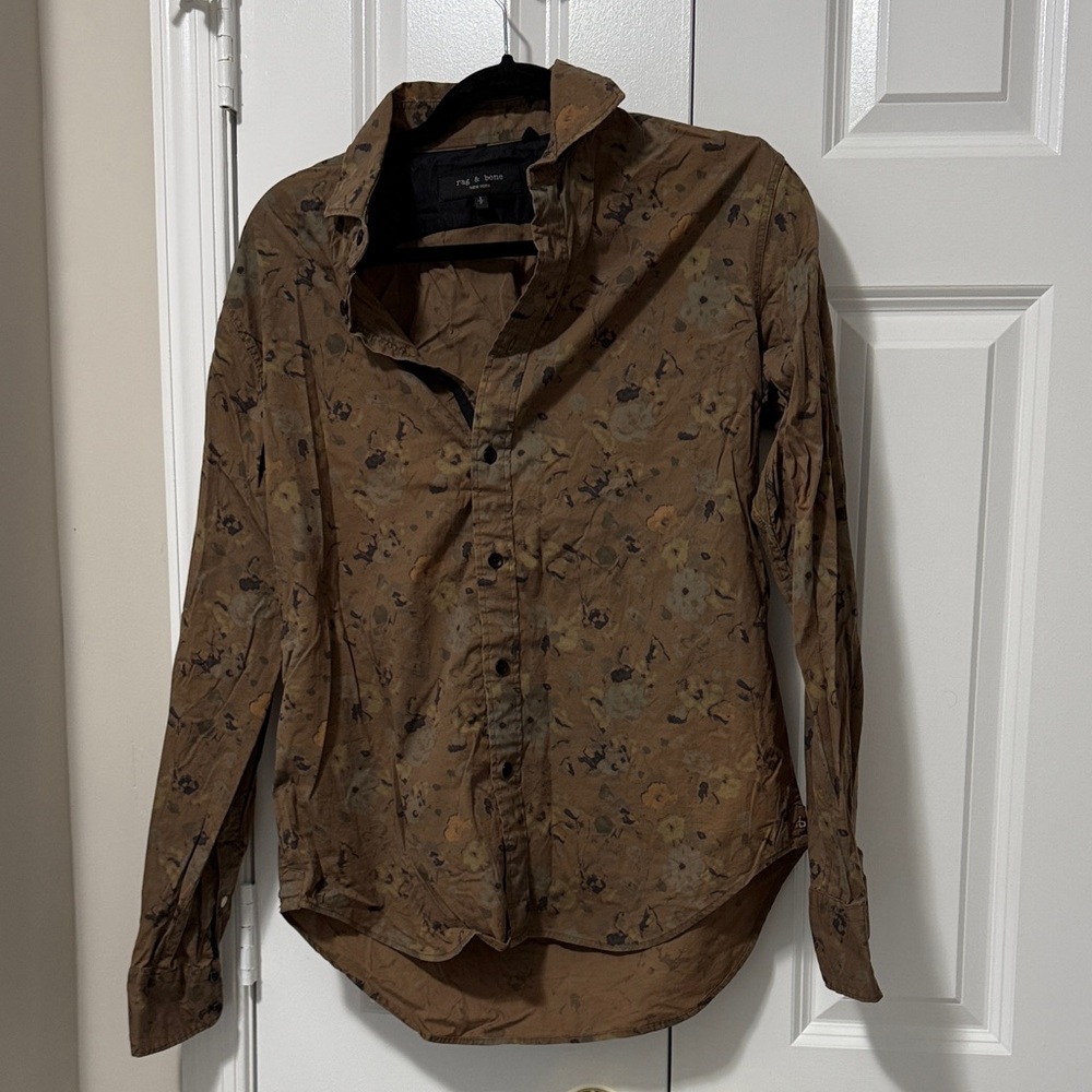 rag & bone Brown/Khaki Floral Button-Down Shirt